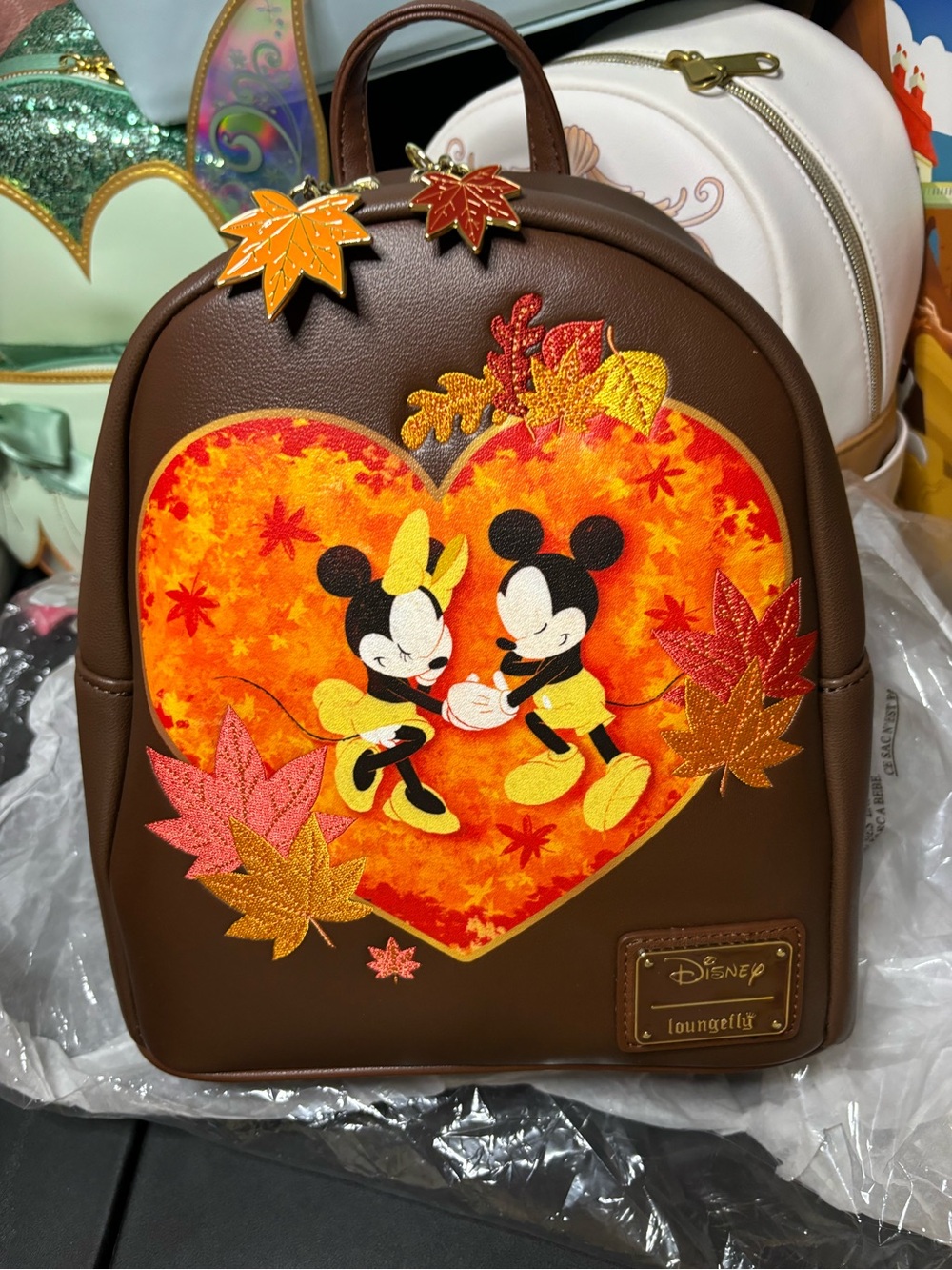 Loungefly Brown Mickey & Minnie Autumn Heart Mini Backpack